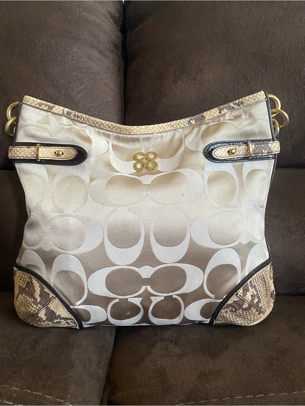 COACH Colette Signature Sateen  Python Leather Hobo Bag  #16408